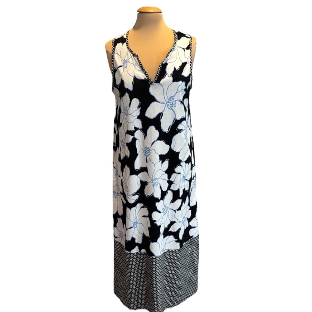 Carole Hockman 100% cotton sleeveless, tropical floral sheath dress maxi medium